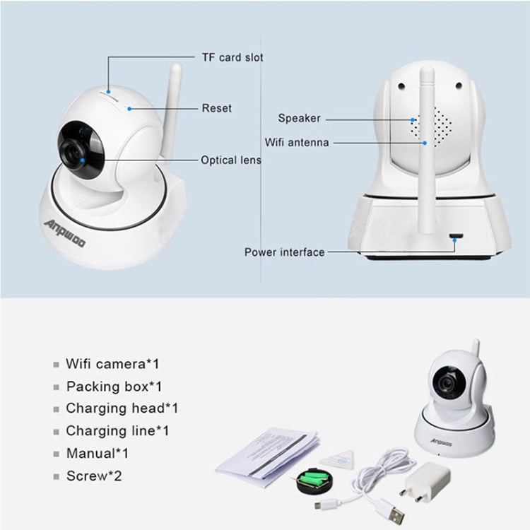 Anpwoo-YT002W 100W 3.6mm Lens Wide Angle 720P Smart WIFI Monitor Camera , Support Night Vision & TF Card Expansion Storage - Security by Anpwoo | Online Shopping UK | buy2fix