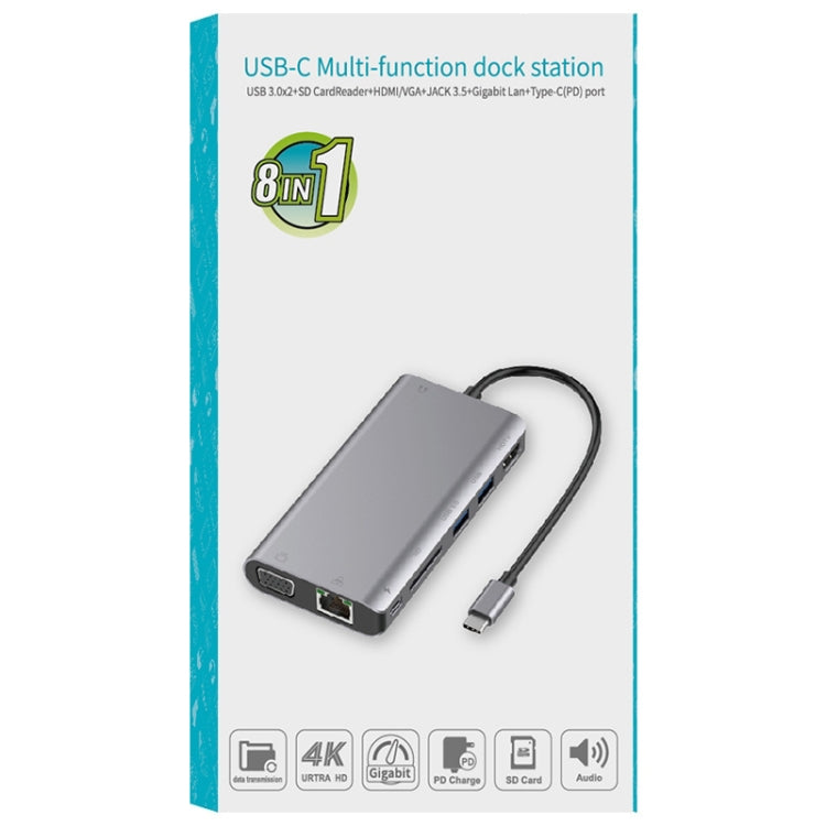 Onten 9591BD 8 in 1 USB-C / Type-C to PD USB-C / Type-C Charging + 100M Ethernet Port + Dual USB 3.0 + HDMI + VGA + SD Card Slot + 3.5mm AUX HUB (Black) - Computer & Networking by Onten | Online Shopping UK | buy2fix