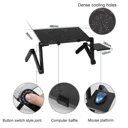 Portable 360 Degree Adjustable Foldable Aluminium Alloy Desk Stand with Cool Fans & Mouse Pad for Laptop / Notebook(Black) - Laptop Stand by buy2fix | Online Shopping UK | buy2fix