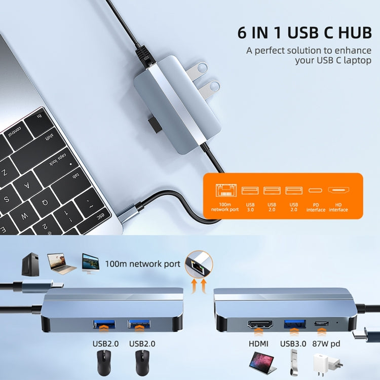 BYL-2203 6 in 1 USB-C / Type-C to USB Multifunctional Docking Station HUB Adapter - Computer & Networking by buy2fix | Online Shopping UK | buy2fix