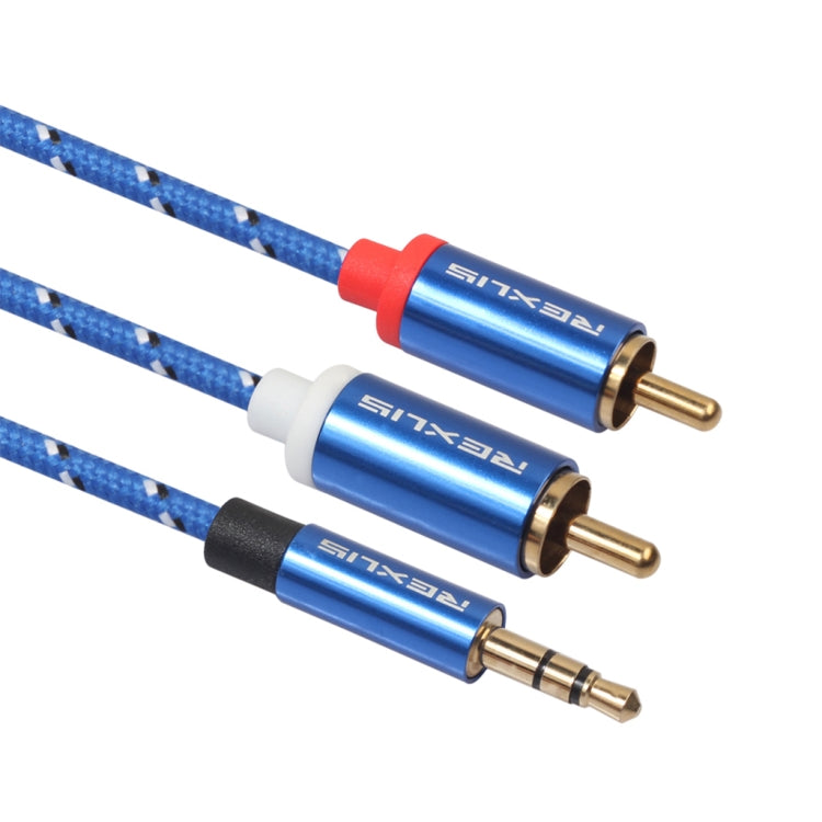 REXLIS 3610 3.5mm Male to Dual RCA Gold-plated Plug Blue Cotton Braided Audio Cable for RCA Input Interface Active Speaker, Length: 10m - RCA Cable by REXLIS | Online Shopping UK | buy2fix