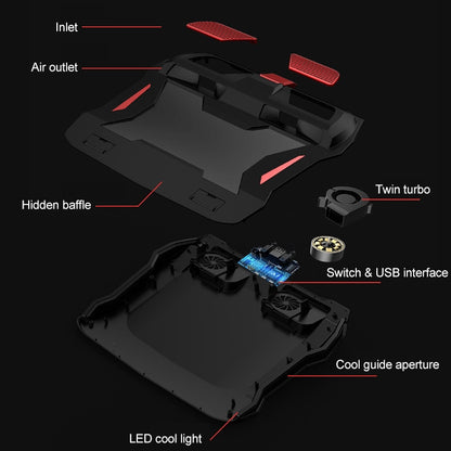 SSRQ-021S Rainbow Version Flank Glowing Dual-fan Laptop Radiator Two-speed Adjustable Computer Base for Laptops Under 18 inch - Computer & Networking by buy2fix | Online Shopping UK | buy2fix