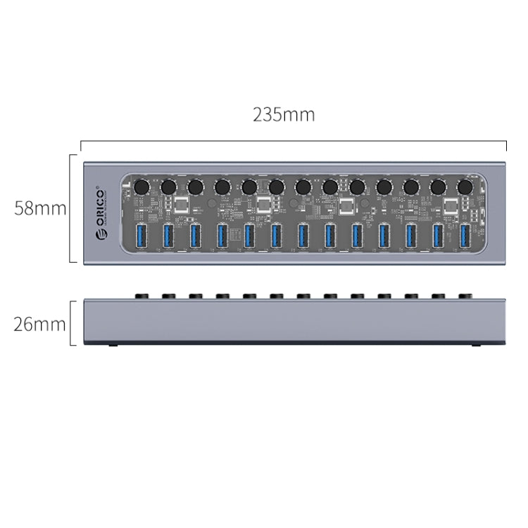 ORICO AT2U3-13AB-GY-BP 13 Ports USB 3.0 HUB with Individual Switches & Blue LED Indicator, AU Plug - USB 3.0 HUB by ORICO | Online Shopping UK | buy2fix