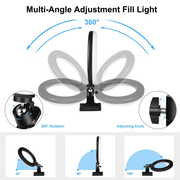 PULUZ 7.9 inch 20cm Ring Selfie Light + Monitor Clip 3 Modes USB Dimmable Dual Color Temperature LED Curved Vlogging Photography Video Lights Kits with Phone Clamp(Black) - Ring Light by PULUZ | Online Shopping UK | buy2fix