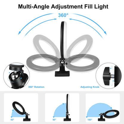 PULUZ 7.9 inch 20cm Ring Selfie Light + Monitor Clip 3 Modes USB Dimmable Dual Color Temperature LED Curved Vlogging Photography Video Lights Kits with Phone Clamp(Black) - Ring Light by PULUZ | Online Shopping UK | buy2fix