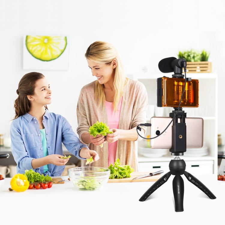 PULUZ Live Broadcast Smartphone Video Light Vlogger Kits with Microphone + LED Light + Tripod Mount + Phone Clamp Holder (Black) - Consumer Electronics by PULUZ | Online Shopping UK | buy2fix