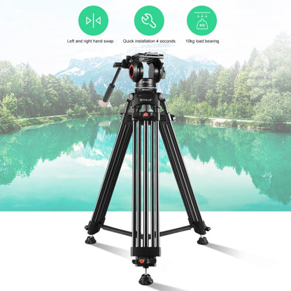 PULUZ 3 in 1 (Tripod + Bowl Adapter + Black Fluid Drag Head) Heavy Duty Video Camcorder Aluminum Alloy Tripod Mount Kit for DSLR / SLR Camera, Adjustable Height: 62-152cm - Camera Accessories by PULUZ | Online Shopping UK | buy2fix