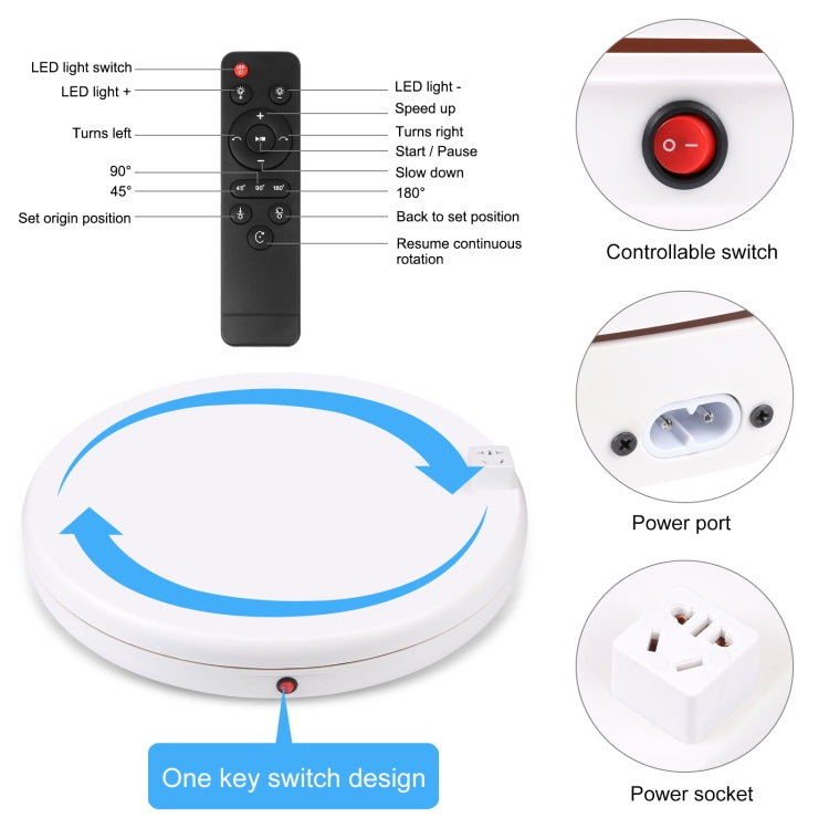 PULUZ 45cm Remote Control Adjusting Speed Rotating Turntable Display Stand with Power Socket, White, Load 100kg(UK Plug) -  by PULUZ | Online Shopping UK | buy2fix