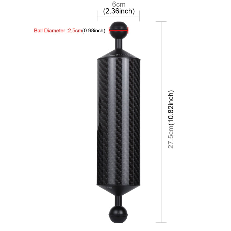 PULUZ 10.82 inch 27.5cm Length 60mm Diameter Dual Balls Carbon Fiber Floating Arm, Ball Diameter: 25mm, Buoyancy: 350g - Camera Accessories by PULUZ | Online Shopping UK | buy2fix