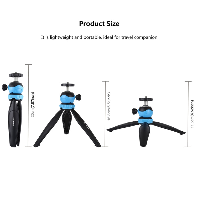 PULUZ 20cm Pocket Plastic Tripod Mount with 360 Degree Ball Head for Smartphones, GoPro, DSLR Cameras(Blue) - Camera Accessories by PULUZ | Online Shopping UK | buy2fix