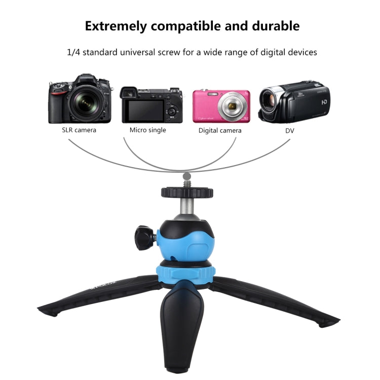 PULUZ 20cm Pocket Plastic Tripod Mount with 360 Degree Ball Head for Smartphones, GoPro, DSLR Cameras(Blue) - Camera Accessories by PULUZ | Online Shopping UK | buy2fix