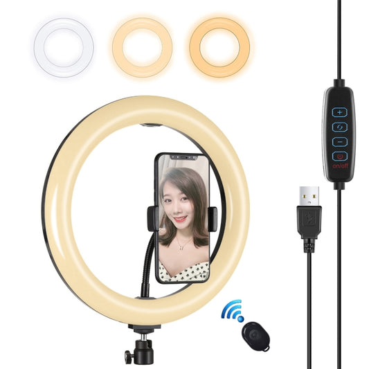 PULUZ 10.2 inch 26cm USB 3 Modes Dimmable Dual Color Temperature LED Curved Diffuse Light Ring Vlogging Selfie Photography Video Lights with Phone Clamp(Black) - Ring Light by PULUZ | Online Shopping UK | buy2fix