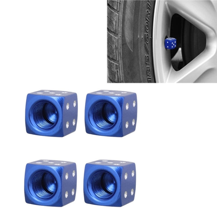 Universal 8mm Dice Style Aluminium Alloy Car Tire Valve Caps, Pack of 4(Blue) - In Car by buy2fix | Online Shopping UK | buy2fix