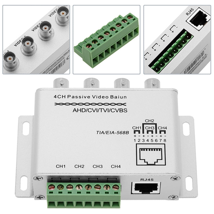 UTP 4 Channel Passive Video Balun Transceiver(Silver) - Security by buy2fix | Online Shopping UK | buy2fix