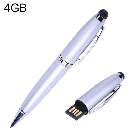 2 in 1 Pen Style USB Flash Disk, Silver (4GB) - Computer & Networking by buy2fix | Online Shopping UK | buy2fix