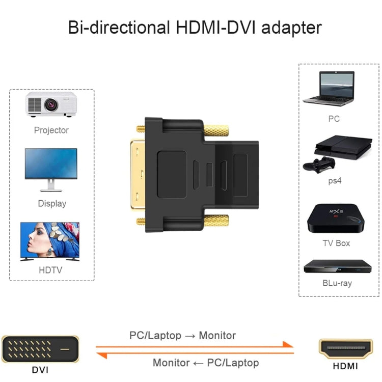 HDMI 19Pin Female to DVI 24+1 Pin Male adapter (Gold Plated)(Black) - Adapter by buy2fix | Online Shopping UK | buy2fix