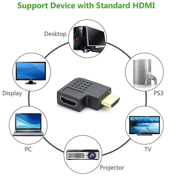 Gold Plated HDMI 19 Pin Male to HDMI 19 Pin Female Adaptor with 90 Degree Angle(Black) - Adapter by buy2fix | Online Shopping UK | buy2fix