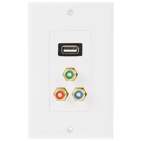 USB 2.0 Female Plug + 3 RCA Female Plugs Wall Plate Panel - Consumer Electronics by buy2fix | Online Shopping UK | buy2fix