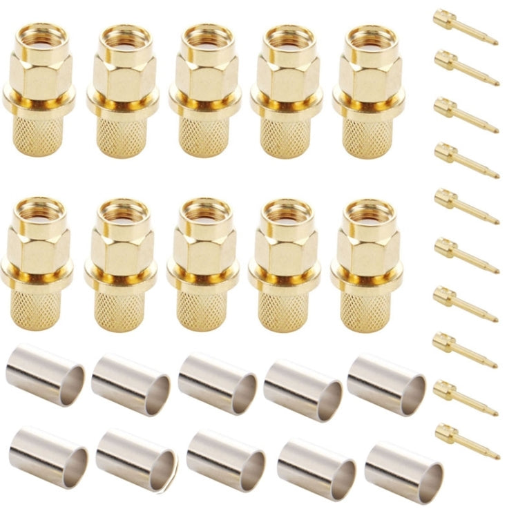 10 PCS Gold Plated SMA Male Plug Crimp RF Connector Adapter for RG58 / RG142 / LMR195 Cable - Connectors by buy2fix | Online Shopping UK | buy2fix