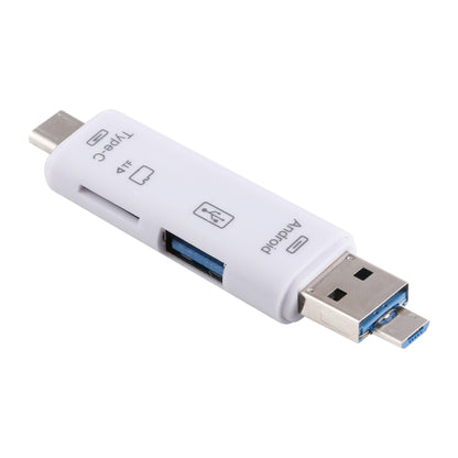 D-188 3 in 1 TF & USB to Micro USB & Type-C Card Reader OTG Adapter Connector(White) - OTG Adapter by buy2fix | Online Shopping UK | buy2fix