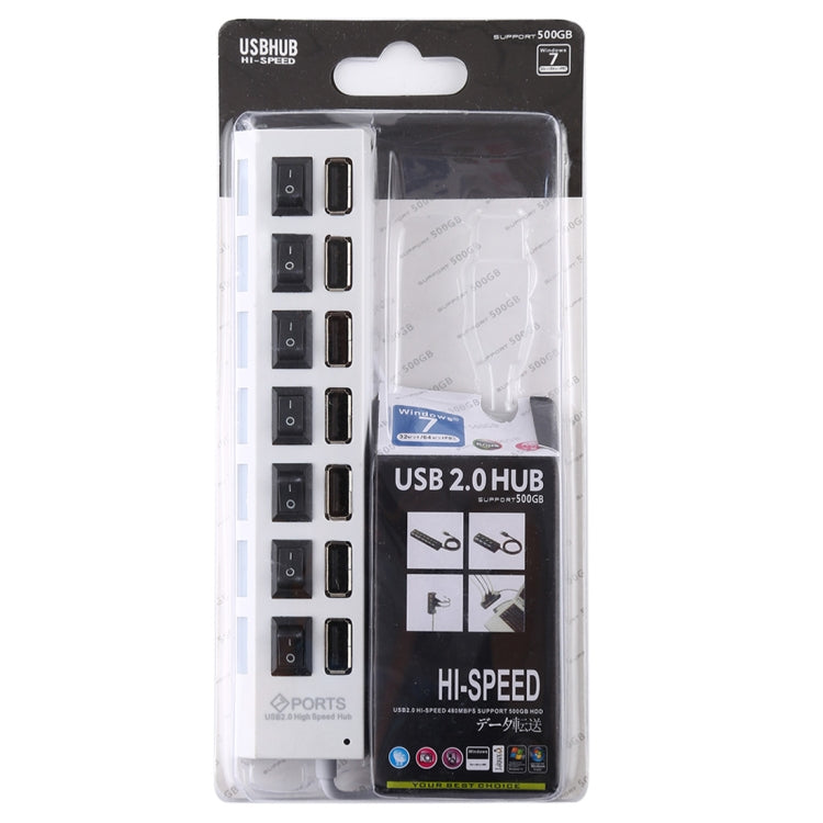 7 Ports USB Hub 2.0 USB Splitter High Speed 480Mbps with ON/OFF Switch / 7 LEDs(White) - USB 2.0 HUB by buy2fix | Online Shopping UK | buy2fix