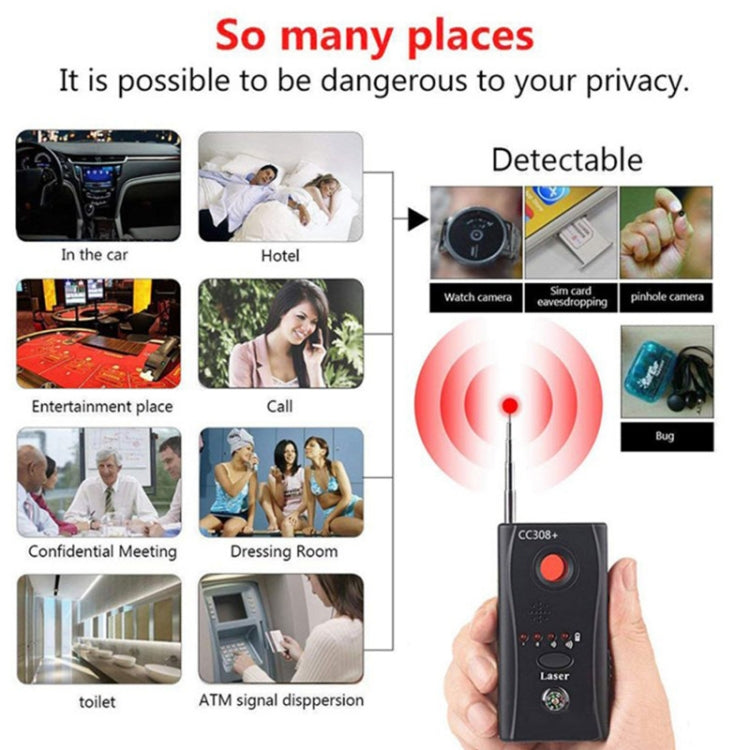 CC308+ Multi-Detector Full-Range All-Round Detector For Hidden Mini Camera / IP Lens/ GMS / RF Signal Detector Finder(Black) - Security by buy2fix | Online Shopping UK | buy2fix