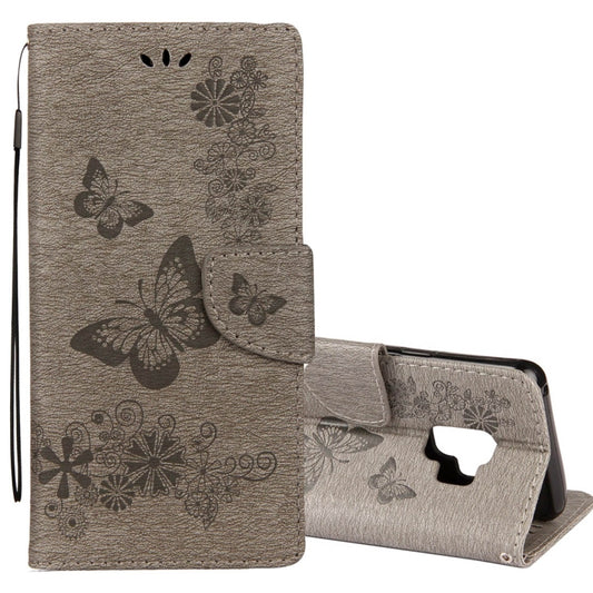 For Galaxy S9 Vintage Embossed Floral Butterfly Pattern Horizontal Flip Leather Case with Card Slot & Holder & Wallet & Lanyard(Grey) - Samsung Accessories by buy2fix | Online Shopping UK | buy2fix