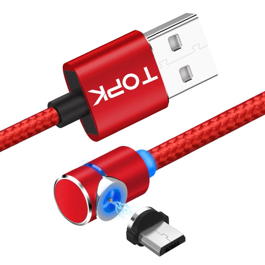 TOPK 2m 2.4A Max USB to Micro USB 90 Degree Elbow Magnetic Charging Cable with LED Indicator(Red) - Mobile Accessories by TOPK | Online Shopping UK | buy2fix