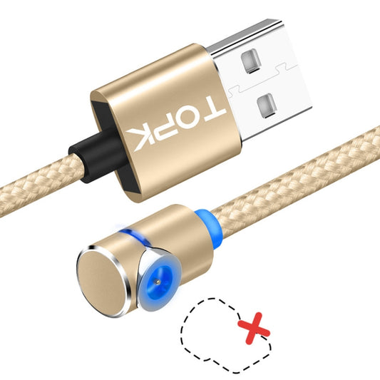 TOPK 1m 2.4A Max USB to 90 Degree Elbow Magnetic Charging Cable with LED Indicator, No Plug(Gold) - Mobile Accessories by TOPK | Online Shopping UK | buy2fix