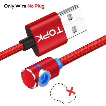 TOPK 1m 2.4A Max USB to 90 Degree Elbow Magnetic Charging Cable with LED Indicator, No Plug(Red) - Mobile Accessories by TOPK | Online Shopping UK | buy2fix
