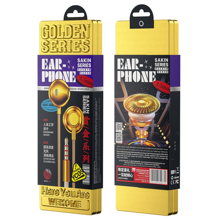 WK YC05 3.5mm Music In Ear Wired Earphone (Gold) - In Ear Wired Earphone by WK | Online Shopping UK | buy2fix