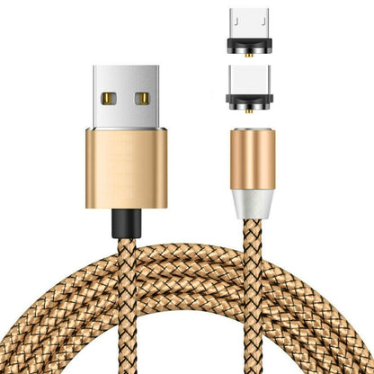 2 in 1 USB to Micro USB + USB-C / Type-C Magnetic Metal Connector Nylon Two-color Braided Magnetic Data Cable, Cable Length: 1m(Gold) - Mobile Accessories by buy2fix | Online Shopping UK | buy2fix