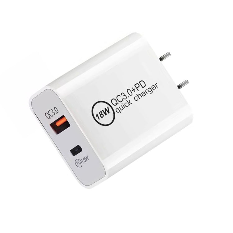 SDC-18W 18W PD 3.0 Type-C / USB-C + QC 3.0 USB Dual Fast Charging Universal Travel Charger with Type-C / USB-C to 8 Pin Fast Charging Data Cable, US Plug - Apple Accessories by buy2fix | Online Shopping UK | buy2fix