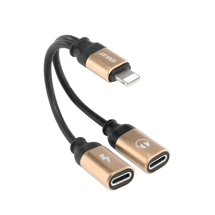 ENKAY ENK-AT104 8 Pin to Dual 8 Pin Charging Listen to Songs Aluminum Alloy Adapter Conversion Cable(Gold) - Earphone Adapter by ENKAY | Online Shopping UK | buy2fix