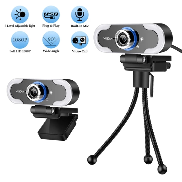 C13 1080P High-Definition Touch 3-level Brightness Web Camera Fill Light Camera Live Webcast Webcam with Tripod - HD Camera by buy2fix | Online Shopping UK | buy2fix