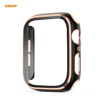 ENKAY Hat-Prince Full Coverage Electroplated PC Case + Tempered Glass Protector for Apple Watch Series 6 / 5 / 4 / SE 44mm(Black+Champagne) - Watch Cases by ENKAY | Online Shopping UK | buy2fix