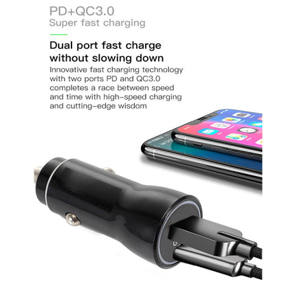 P21 PD 20W USB-C / Type-C + QC3.0 18W USB Fast Car Charger with USB to 8 Pin Data Cable Set(Black) - In Car by buy2fix | Online Shopping UK | buy2fix