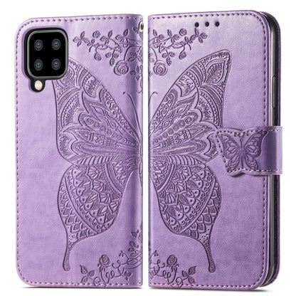 For Samsung Galaxy A22 5G Butterfly Love Flowers Embossed Horizontal Flip Leather Case with Holder & Card Slots & Wallet & Lanyard(Light Purple) - Samsung Accessories by buy2fix | Online Shopping UK | buy2fix