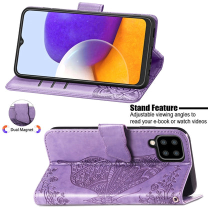 For Samsung Galaxy A22 5G Butterfly Love Flowers Embossed Horizontal Flip Leather Case with Holder & Card Slots & Wallet & Lanyard(Light Purple) - Samsung Accessories by buy2fix | Online Shopping UK | buy2fix