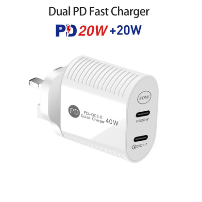 40W Dual Port PD / Type-C Fast Charger with Type-C to 8 Pin Data Cable, UK Plug(White) - Apple Accessories by buy2fix | Online Shopping UK | buy2fix