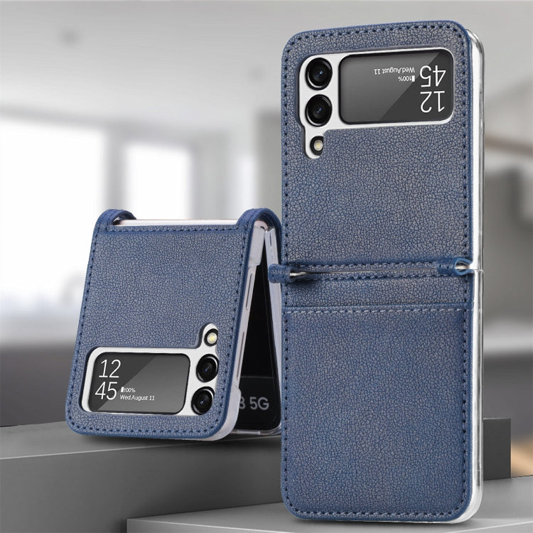 For Samsung Galaxy Z Flip3 5G Litchi Pattern Folding Leather Shockproof Card All-inclusive Case(Blue) - Samsung Accessories by buy2fix | Online Shopping UK | buy2fix