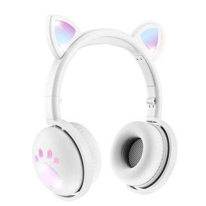 BK9 HiFi 7.1 Surround Sound Cat Claw Luminous Cat Ear Bluetooth Gaming Headset with Mic(White) - Multimedia Headset by buy2fix | Online Shopping UK | buy2fix