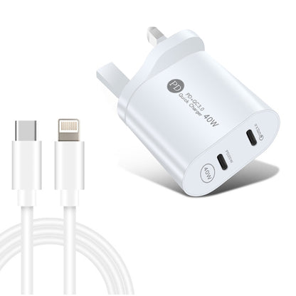 002 40W Dual Port PD / Type-C Fast Charger with USB-C to 8 Pin Data Cable, UK Plug(White) - Apple Accessories by buy2fix | Online Shopping UK | buy2fix