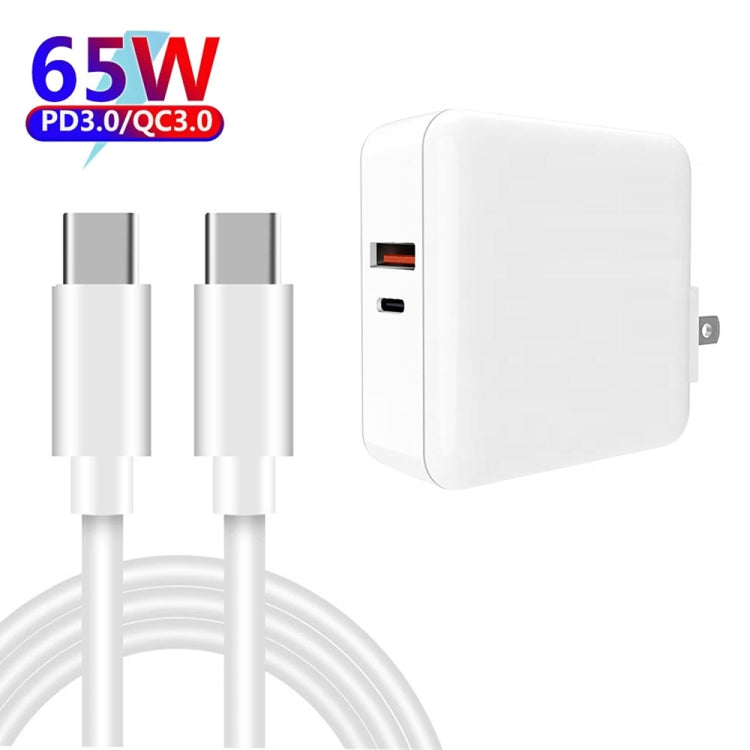 A6 65W QC 3.0 USB + PD USB-C / Type-C Dual Fast Charging Laptop Adapter + 1m USB-C / Type-C to USB-C / Type-C Data Cable Set for MacBook Series, US Plug + AU Plug - Cable & Adapter by buy2fix | Online Shopping UK | buy2fix