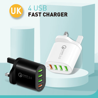 QC-04 QC3.0 + 3 x USB 2.0 Multi-ports Charger for Mobile Phone Tablet, UK Plug(White) - Mobile Accessories by buy2fix | Online Shopping UK | buy2fix