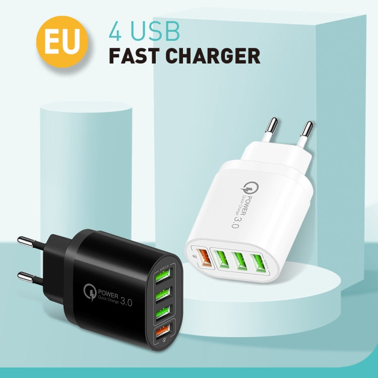 QC-04 QC3.0 + 3 x USB2.0 Multi-ports Charger with 3A USB to Micro USB Data Cable, EU Plug(White) - Mobile Accessories by buy2fix | Online Shopping UK | buy2fix