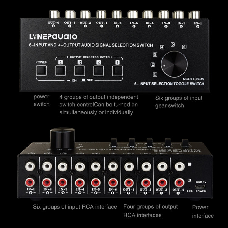 6 In 4 Out RCA Audio Switcher Signal Selector Distribute Device Switch Control - Consumer Electronics by buy2fix | Online Shopping UK | buy2fix