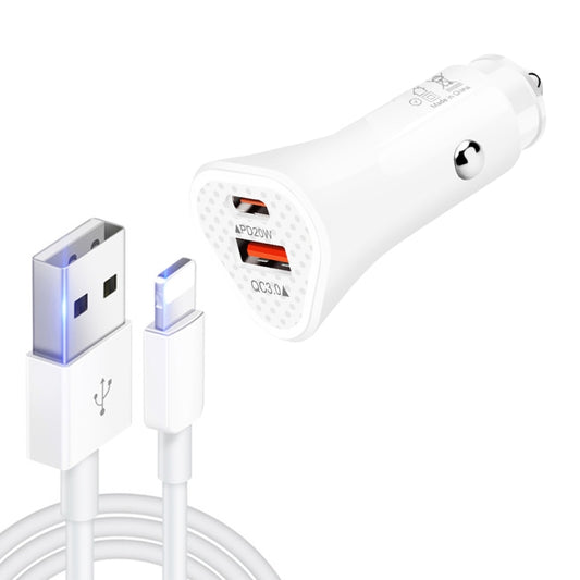 TE-P23 38W PD 20W USB-C / Type-C + QC3. 0 USB Triangle Car Charger + USB to 8 Pin Data Cable, Length: 1m(White) - Car Charger by buy2fix | Online Shopping UK | buy2fix