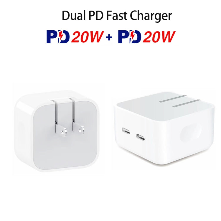 SDC-40W Dual PD USB-C / Type-C Ports Charger with 1m Type-C to 8 Pin Data Cable, US Plug - Apple Accessories by buy2fix | Online Shopping UK | buy2fix