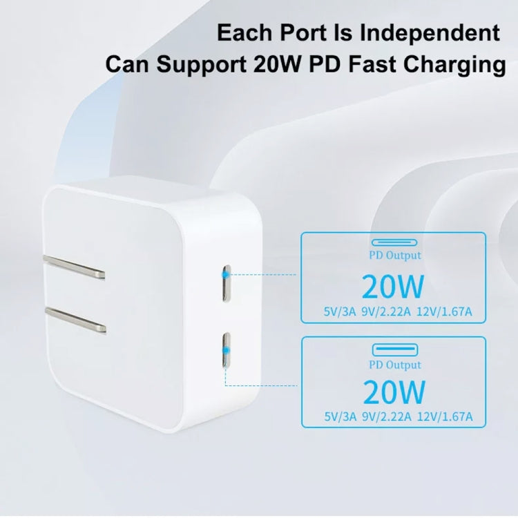 SDC-40W Dual PD USB-C / Type-C Ports Charger with 1m Type-C to 8 Pin Data Cable, US Plug - Apple Accessories by buy2fix | Online Shopping UK | buy2fix